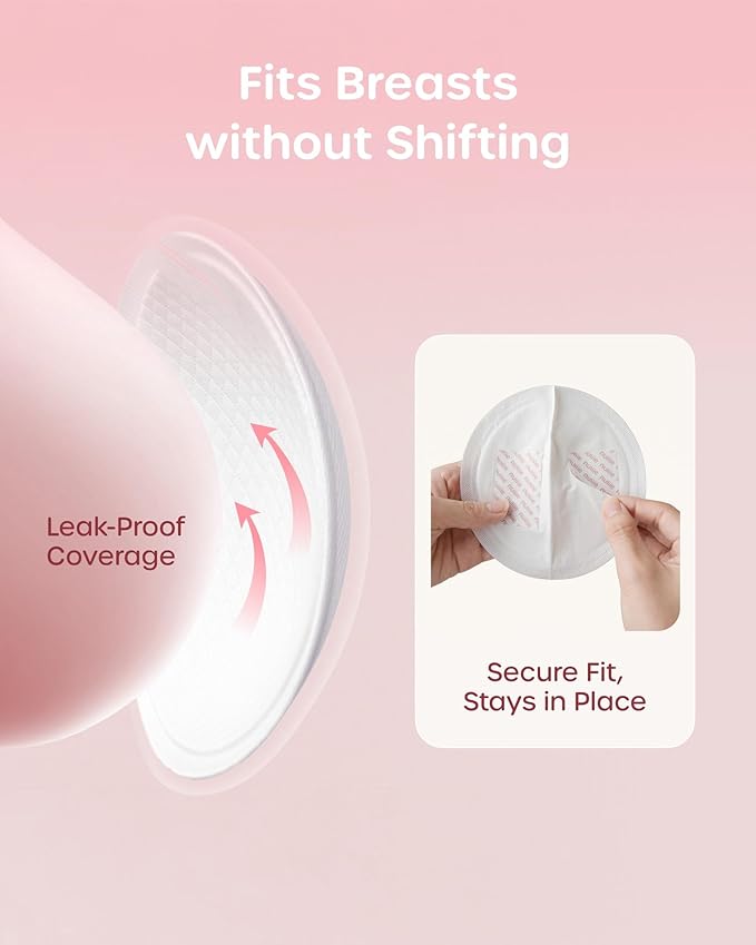 Nuliie Skin-Friendly Pink Core Nursing Pads 200 Count, Disposable Breast Pads for Breastfeeding, Gentle & Comfortable, Leakproof, Individually Wrapped