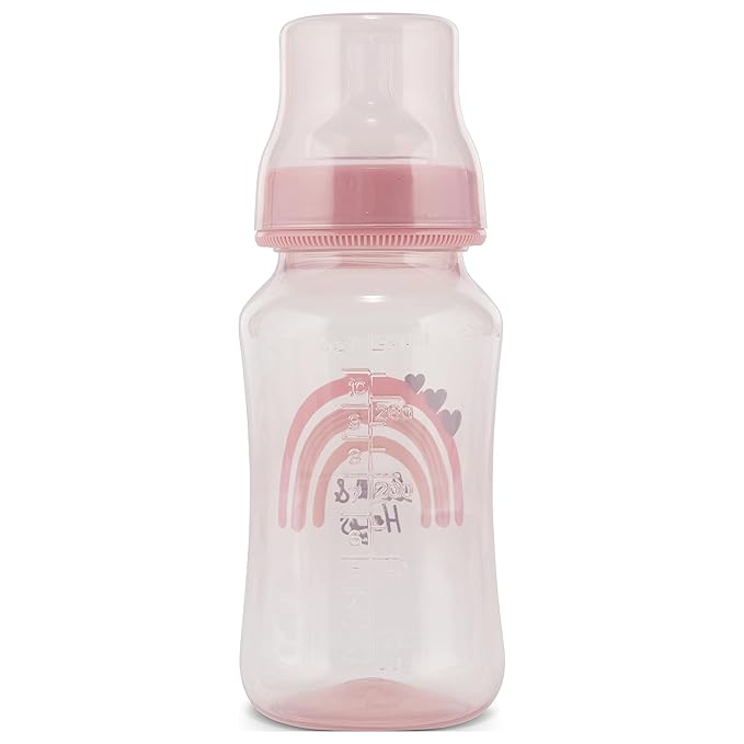 Premium 2-Pack Baby Bottles - 11 Ounce, Hourglass Shape, Fun Boys and Girls Prints, Clear Cover - BPA-Free
