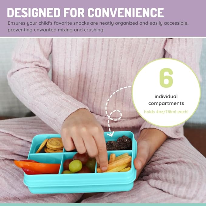melii Snackle Box | 6-Compartment Divided Snack Container, BPA-Free Food Storage with Removable Dividers for School, Travel & On-the-Go Snacking (Shark)