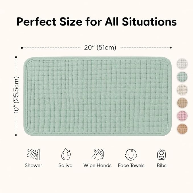 Burp Cloths 6 Pack, 20"x10" Large Size Muslin Fabric, Breathable & Lightweight, Soft & Gentle Burp Cloths Baby Girl & Boy, Machine Washable, Newborn Essentials Must Haves, Green & Beige
