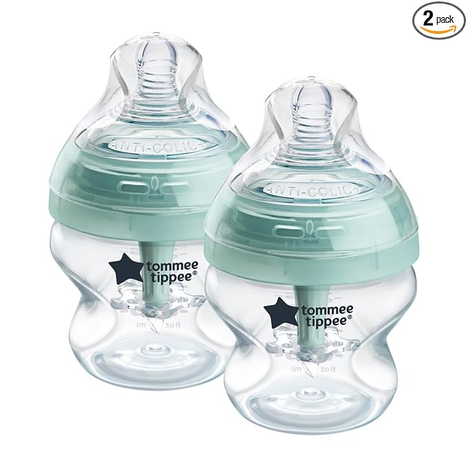 Tommee Tippee Advanced Anti-Colic 5 oz BPA Free Baby Bottles, Newborn 0+ Months, Slow Flow Breast-Like Nipple, Unique Design Keeps Air Away from Milk and Baby, Clear, Pack of 2