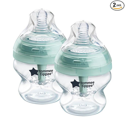 Tommee Tippee Advanced Anti-Colic 5 oz BPA Free Baby Bottles, Newborn 0+ Months, Slow Flow Breast-Like Nipple, Unique Design Keeps Air Away from Milk and Baby, Clear, Pack of 2
