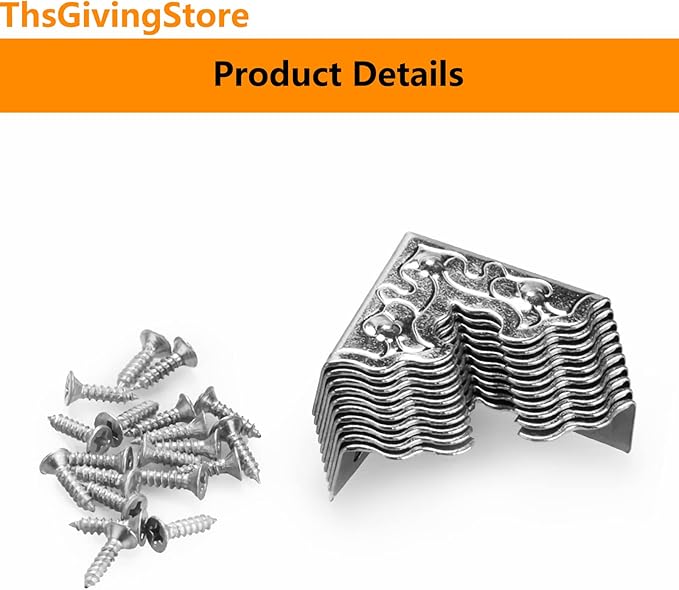 16 Pcs Table Corner Protectors, Silver Metal Antique Decorative Furniture Edge Corner Guards, 0.98x0.98x0.35inch Corner Pads Box Corner Decorative Edge Protector