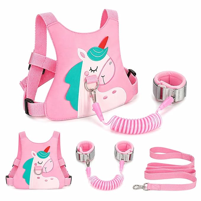 Toddler Leash-Baby Walking Safty Harness and Child Anti Lost Wrist Link for Girls/Boys Travel (Pink)