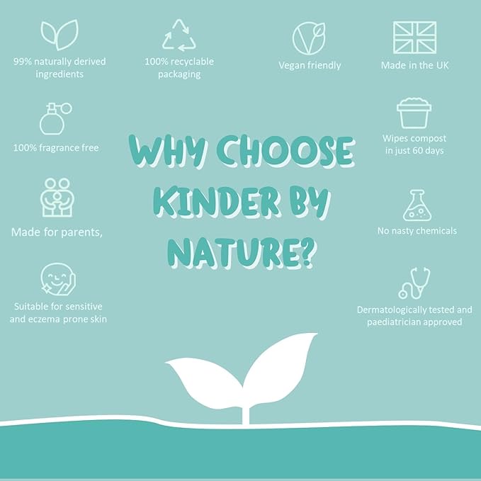 Kinder by Nature Plant Based Baby Wipes - 100% Biodegradable & Compostable, 224 Count (4 Packs of 56) - 99% Plant-Based Ingredients, Plastic-Free Wipes