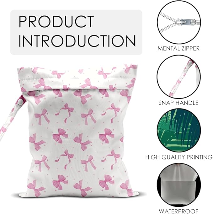 Wet Bag for Swimsuit Pool Travel Baby Cloth Diapers Dirty Yoga Gym Clothes Beach Bags Summer Gifts for Women Men Beach Vacation Essentials Pink Bow Waterproof Wet Dry Bag Travel Laundry Bags