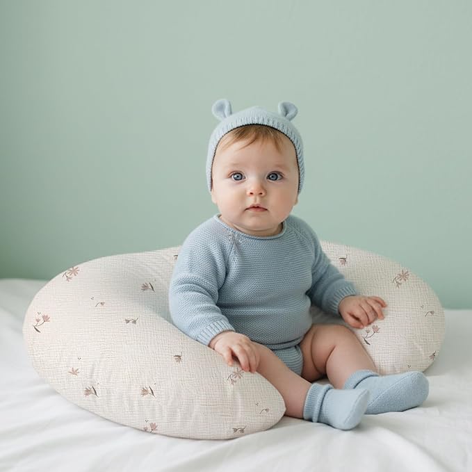 Little Grape Land Muslin Nursing Pillow Covers 2 Pack, 100% Cotton Removable Breastfeeding Pillow Covers, Feeding Pillow Slipcovers for Baby Boys & Girls, (Fog Flower & Rosy)