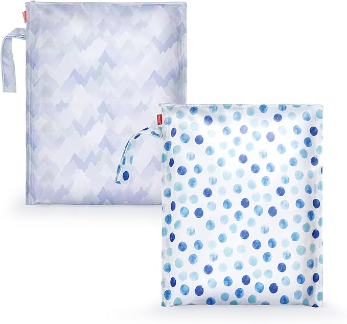 HECCEI Wet Dry Bag, 2-Pack Reusable Waterproof Wet Bags for Swimsuits & Baby Clothes, Leakproof Cloth Diaper Wet Bags for Travel & Diaper Changes (Nordic Blue)