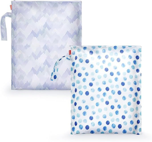 HECCEI Wet Dry Bag, 2-Pack Reusable Waterproof Wet Bags for Swimsuits & Baby Clothes, Leakproof Cloth Diaper Wet Bags for Travel & Diaper Changes (Nordic Blue)