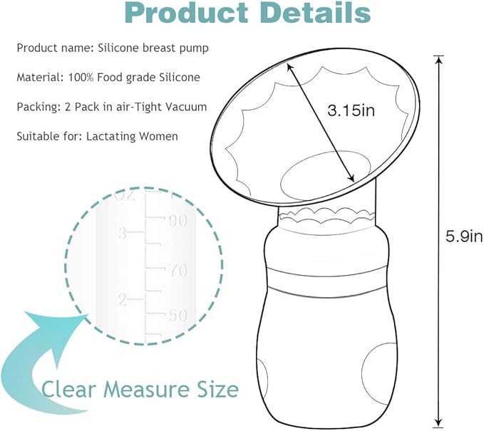 2 Pack Silicone Manual Breast Pump with Protective Lid, 100% Food Grade Silicone, Whole Shaped Technology, BPA-Free(Yellow)
