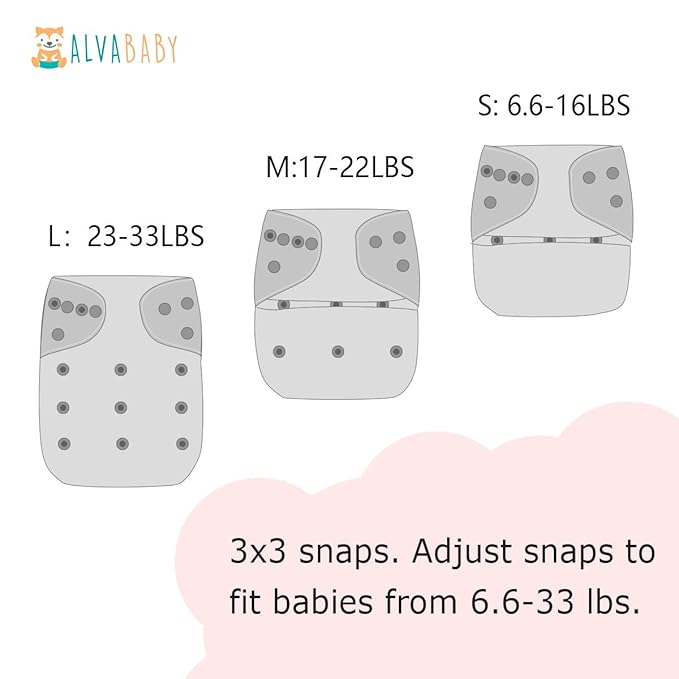 ALVABABY Baby Cloth Diaper 6 Pack with 12 Inserts One Size Cloth Diaper Covers Adjustable Washable Reusable for Baby Girls and Boys