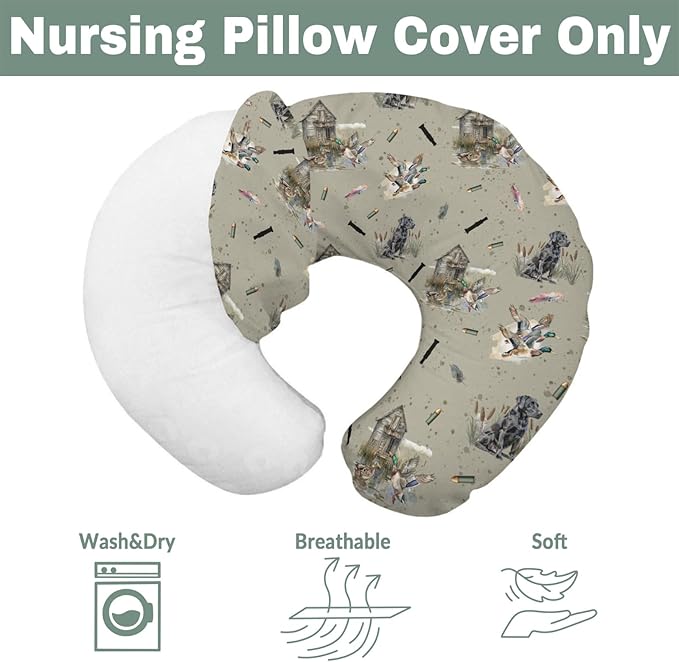 Vintage Duck Hunting Hunter Baby Nursing Pillow Covers for Boy Girl Retro Mallard Ducks Dog Farmhouse Nursery Pillowcase for Breastfeeding Pillows Wild Bird Soft Stretchy Slipcover for Newborn Infant