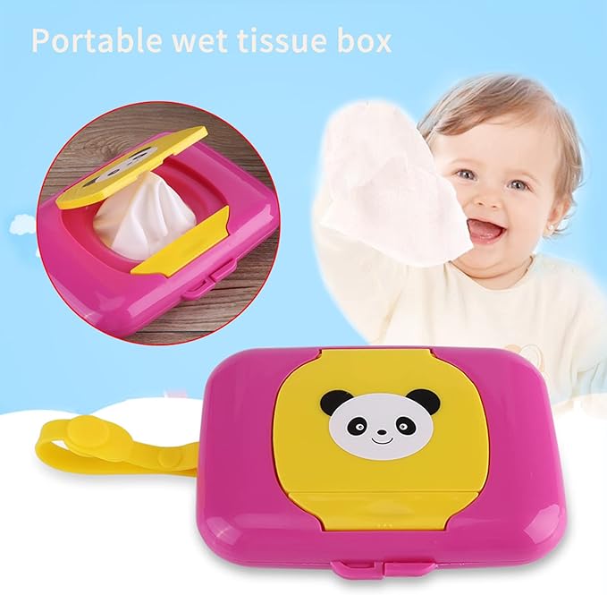 Wet Wipes Storage Box, Baby Wipes Dispenser, Portable Refillable Baby Wet Wipe Pouch Dispenser, Reusable Stroller Wet Wipes Box for Outdoor Travel(Rose)