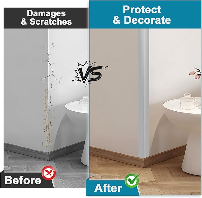 Raytano 8Pcs 45" L ×1" W Self Adhesive Metal Corner Protectors, Modern Aluminum Wall Corner Guards for Wall Door Furniture Cabinet Baseboard Frame Protection and Decoration (Size:45" x 1",Silver)