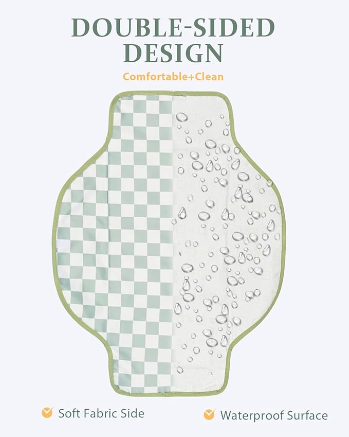 PZU Portable Diaper Changing Pad - Waterproof Travel Changing Mat with Built-in Pillow, Gifts for Baby Shower, Newborn Girls & Boys（Sage Checkers）