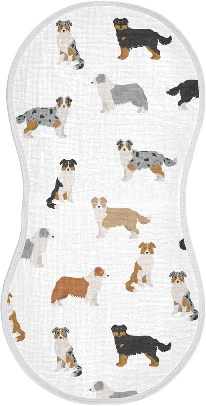 vvfelixl Baby Burp Cloths Australian Shepherd Dog White Baby Newborn Cotton Burping Cloths Set Baby Washcloths 4 Pack