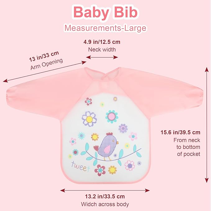 Accmor 4 Pack Long Sleeve Baby Bibs, Waterproof Sleeved Bib, Toddler Baby Girls Boys Smock Bibs for 6-36 Months