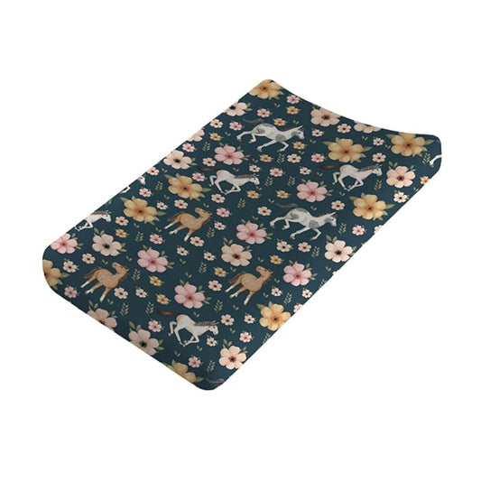 Changing Pad Covers Watercolor Horse Floral Baby Diaper Changing Pad Cover for Boys Girls Soft Breathable Stretch Fitted Diaper Change Table Pad Covers 32''x16'' Navy