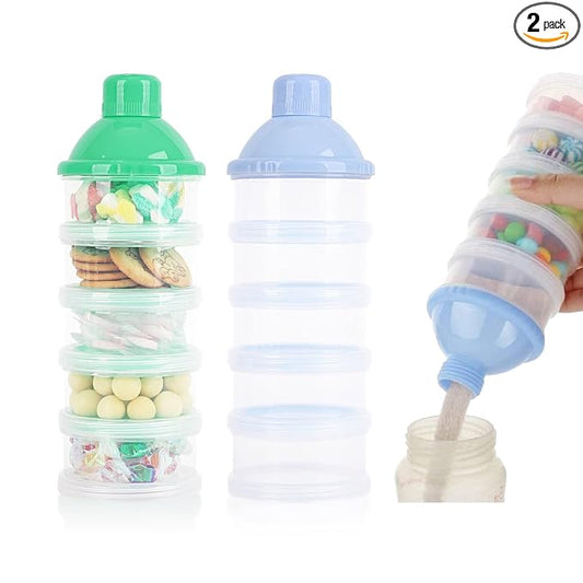 2 PCS 5 Layers Baby Milk Powder Dispenser, Portable Formula Dispenser, Travel Milk Powder Container, Snack Storage Box (Blue + Green)