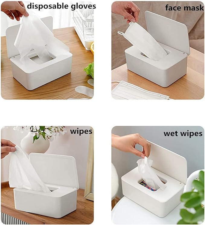 2Packs Wipe Dispenser,Wipe Holder for Baby & Adult,Refillable Wipe Container Keeps Wipes Fresh with Lid for Bathroom Baby Nursery,Flushable Storage Case Box (White)