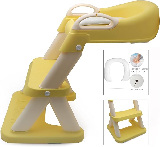 XKMT- Yellow Toddler Potty Training Seat Ladder Wider Step Toilet Chair Infant Kid Bathroom Trainer
