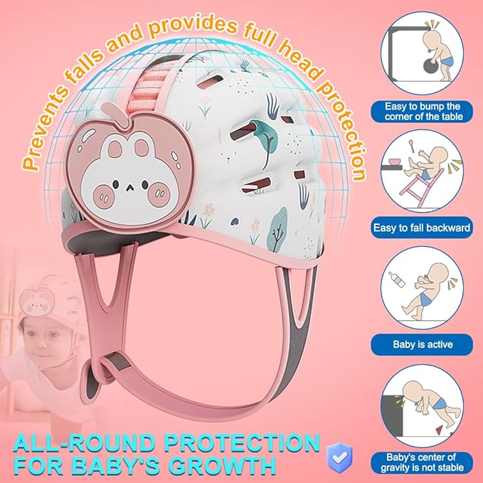 Baby Helmet for Crawling Walking Baby Head Protector Head Protection for Infant Baby Soft Cushion Safety Toddler Headguard 1-2 Years Old 6-12 Months (Pink Rabbit)