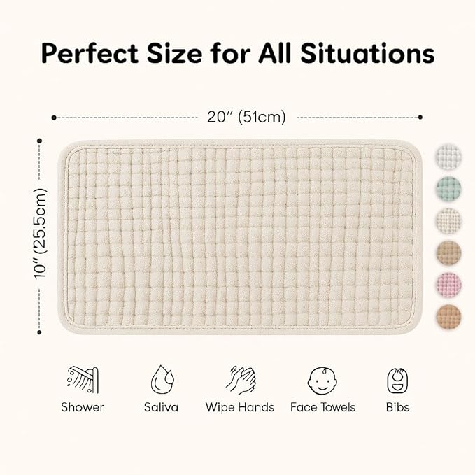 Burp Cloths 6 Pack, 20"x10" Large Size Muslin Fabric, Breathable & Lightweight, Soft & Gentle Burp Cloths Baby Girl & Boy, Machine Washable, Newborn Essentials Must Haves, Green & Beige