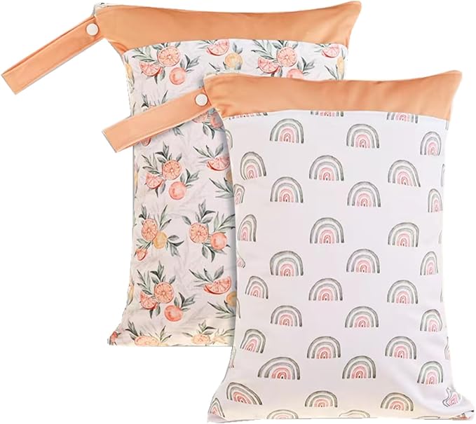 Wet Dry Bags with Two Zippered Pockets and Handle, Reusable Storage Bag for Breast Pump Parts & Baby Items, Waterproof Diaper Bags, Yoga Gym Bag for Swimsuits or Wet Clothes-2pcs, 11.8*15.75"