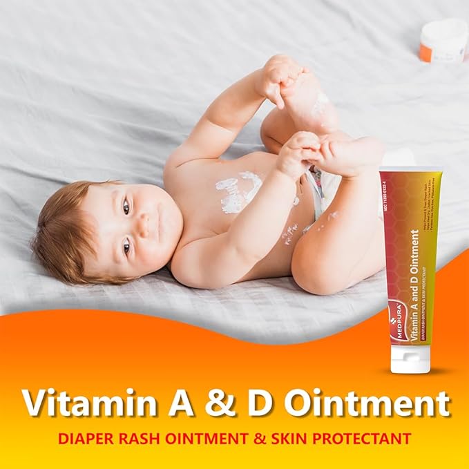 Vitamin A and D Diaper Rash Ointment Prevents & Treats Diaper Rash Moisturizing Skin Protectant with Vitamins A & D Healing Ointment for Dry, Chafed, Cracked Skin 4 oz MedPura