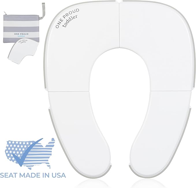 One Proud Toddler Premium Travel Potty Seat – Compact, Non-Slip, Made in USA Seat, No-Pinch Locking Hinges, Easy to Clean, Includes Machine-Washable Carry Bag