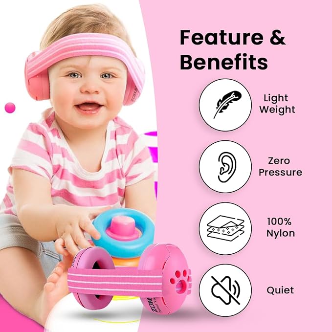 Baby Hearing Protection | Noise Canceling Headphones for Babies up to 18 months with Elastic Headband | Baby Travel Essentials | Infant Ear protection