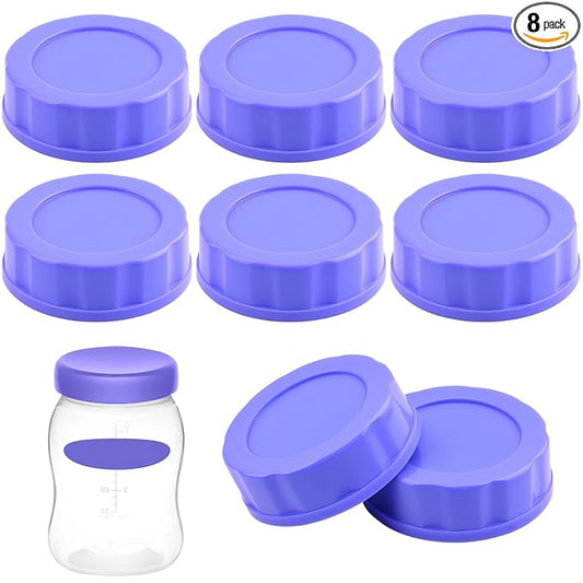 8 Pcs Baby Bottle Caps Compatible with Pigeon & Lansinoh Bottles Travel & Storage Lids Replacement Built-in Silicone Seal Leak-Proof (Purple)