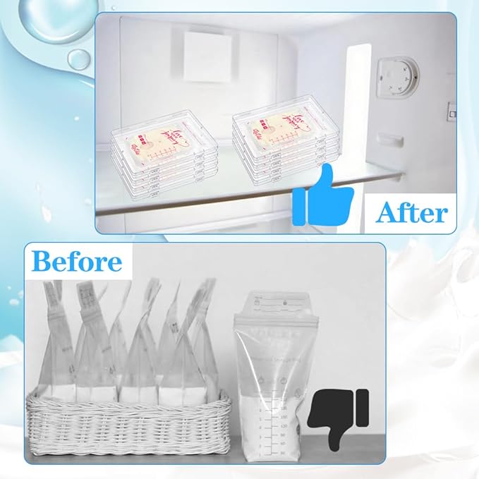 GRETJOB 18 Pcs Clear Flat Breast Milk Freezer Storage Organizer, Space Saving Breastmilk Freezer Tray for Breastfeeding Bag Organization, Reusable Breastmilk Storage Containers, 7.48 x 5.11 x 0.67 in