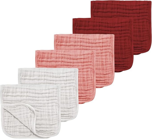 Muslin Solid Burp Cloths 100% Cotton Large 18''x10'' Extra Soft and Absorbent Multifunctional 6 Pack Baby Burping Cloth for Unisex Boys Girls (Pink Series)
