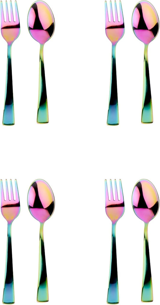 Ahimsa Kids Stainless Steel Utensils, 8 Piece Kid Forks and Spoons Set, Pediatrician Designed Rainbow Silverware, 100% BPA Free & Dishwasher Safe (Rainbow)