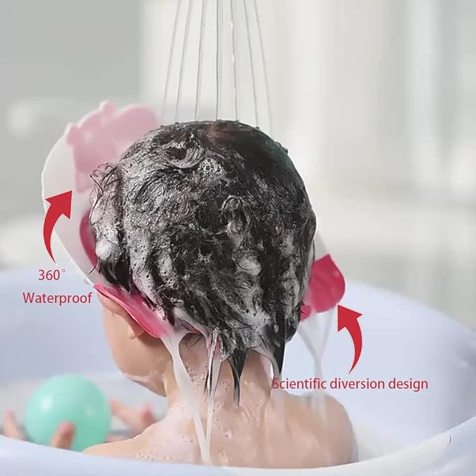 Baby Shower Cap Shield, Shower Cap for Kids, Visor Hat for Eye and Ear Protection for 0-9 Years Old Children,Cute Dinosaur/Crocodile/Hippo shape Makes the Baby Bath More Fun (Hippo, Yellow)