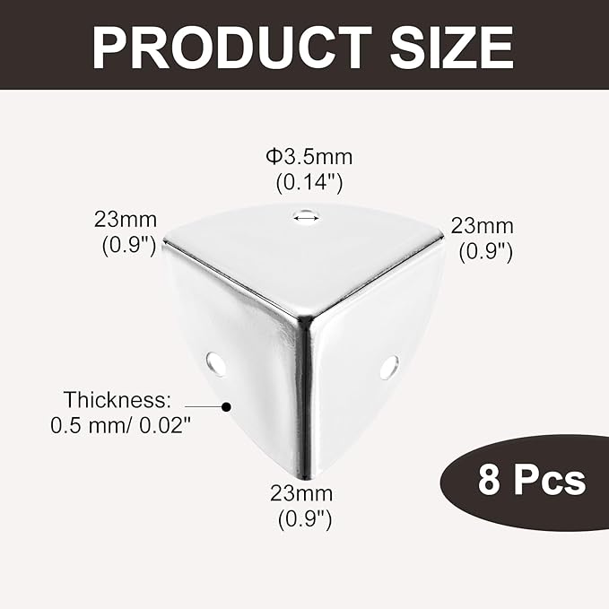 uxcell 8PCS Metal Corner Protector 0.9 x 0.9 x 0.9 Inch Box Edge Guard Protector Zinc Alloy Cabinets Speaker Corners Protector for Furniture Decorative (Silver)