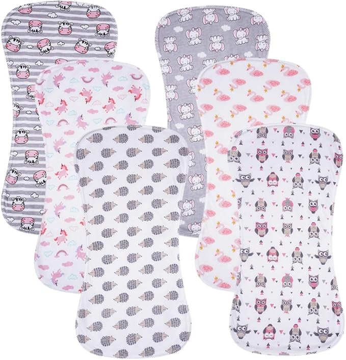 6 Pack Cotton Baby Burp Cloths Extra Absorbent Soft for Baby Boys and Girls (Multi02)