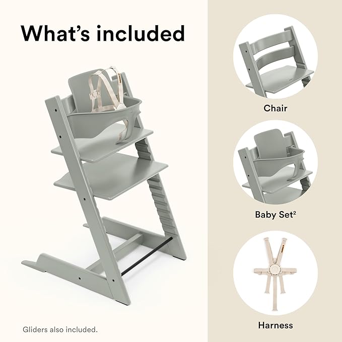 Stokke Tripp Trapp High Chair 2, Glacier Green - Includes Chair + Baby Set with Removable Harness for Children 6-36 Months - Adjustable, Ergonomic & Easy to Clean