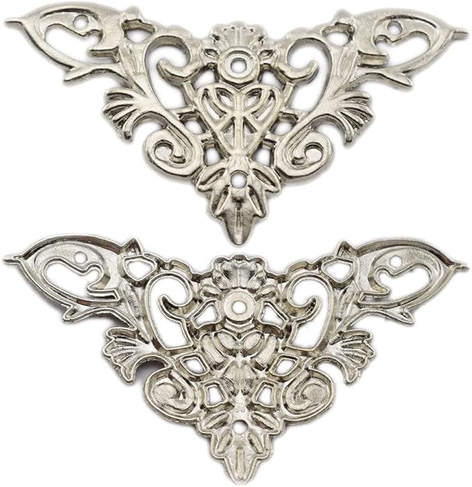 Furniture Decorative Edge Cover Antique Metal Carved Corner Protector for Jewelry Box, Album, Book, Cabinet, Desk etc. 12pcs Silver