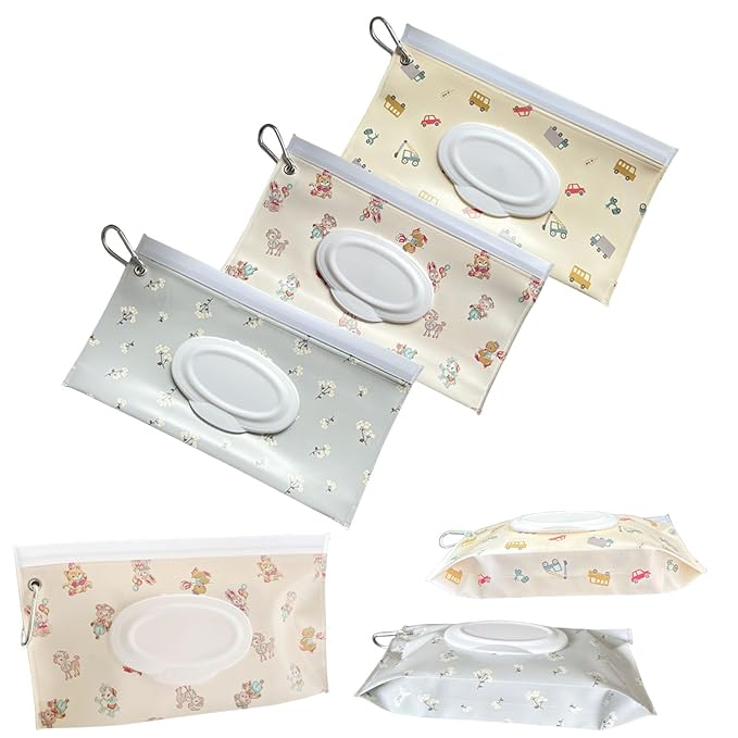 3 PCS Baby Wipes Dispenser Portable Wet Wipe Dispenser Bag，Portable Refillable Wipe Holder, Baby Wipes Container, Wipe Dispenser, Wet Wipe Carrying Case Holder for Travel