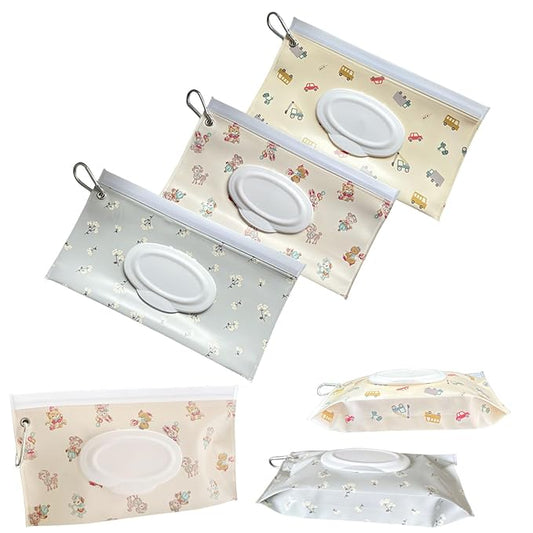 3 PCS Baby Wipes Dispenser Portable Wet Wipe Dispenser Bag，Portable Refillable Wipe Holder, Baby Wipes Container, Wipe Dispenser, Wet Wipe Carrying Case Holder for Travel