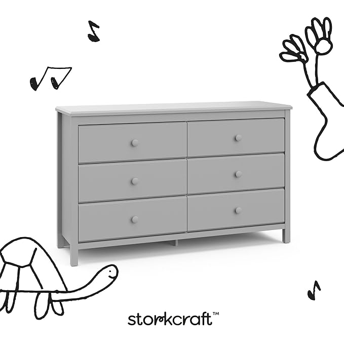 Storkcraft Alpine 6-Drawer Dresser (Pebble Gray) – GREENGUARD Gold Certified, Gray Dresser for Bedroom, Kids & Nursery Storage Drawers, Safety Interlocking Drawers, Pre-Installed Tracks, Kids Bedroom