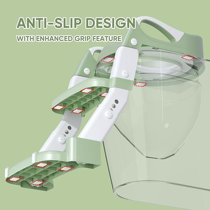 3-in-1 Potty Training Seat & Training Toilet & Potty Chair, Height AdjustableToddler Toilet Seat for Kids, Foldable Potty Training Toilet with Splash Guard & Anti-Slip Steps (Green)