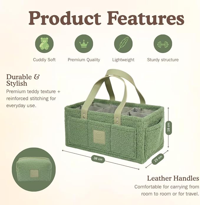 Baby Diaper Caddy Organizer with Handle & Toiletry Bag, Portable Nursery Storage Basket for Newborn Essentials, Baby Registry Must Have