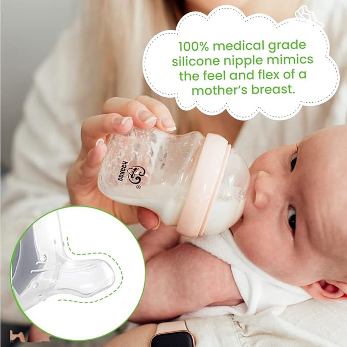 Haakaa Generation 3. Silicone Baby Bottle Nipples, Orthodontic, Anti-Colic, Wide Neck, 100% Medical Grade Silicone, Fit All Haakaa Baby Bottles, 2 PK (Size M (3-6 m))