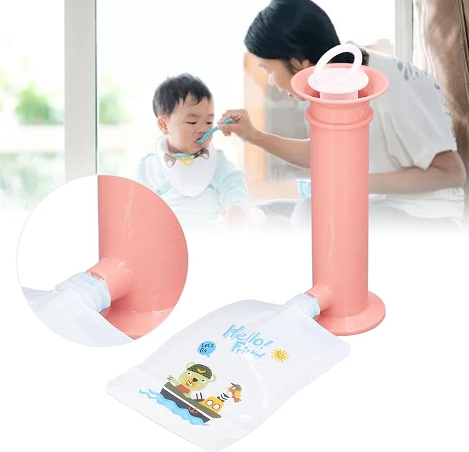 Squeeze Station, Reusable Pouch Filling Station with 6 Pouches for Infant, Babies and Toddlers, Portable Fruit Food Maker for Homemade Baby Food, Semi Solid Food ()