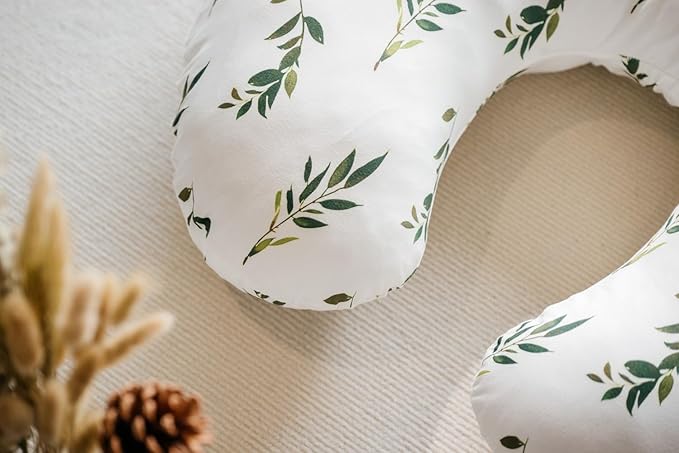 Little Jump Nursing Pillow Cover, Breastfeeding Pillow Slipcover for Baby Boys & Girls, Nursing Pillow Case for Newborn, Soft Fabric Fits Snug On Infant(Olive Leaf)