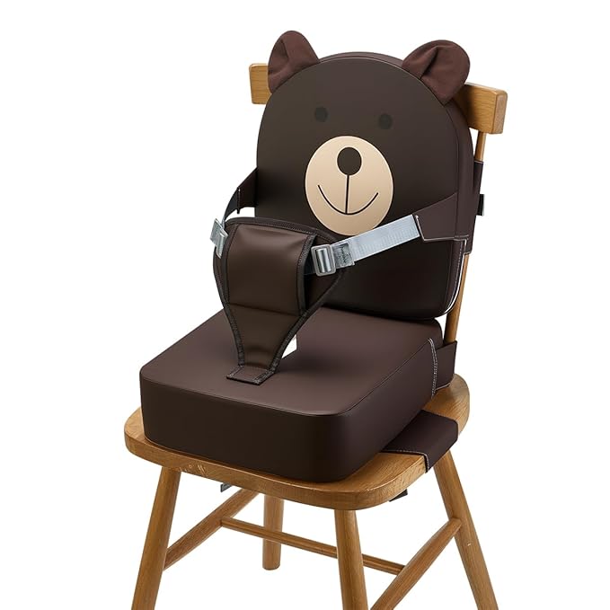 Booster Seat for Kitchen Chair, Toddler Kids Booster Seats for Dining Table with Backrest and Adjustable Strap, Portable PU Waterproof Travel Baby Boy Girl Booster Increasing Cushion (Khaki, OneSize)