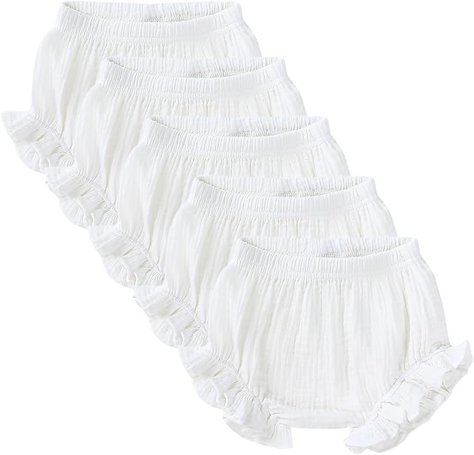 5pcs Toddler Baby Girls Boy White Ruffled Bloomers Diaper Cover Cotton Linen Bloomer Shorts Underwear